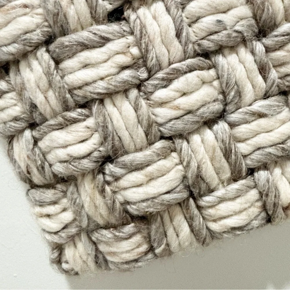 SURYA Gray Ivory Wool Blend Basket Weave Chunky Boho Pillow Cover 20” X 20” - Picture 2 of 8